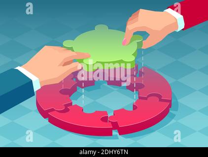 Vector of a businessman and businesswoman completing puzzle with a green piece Stock Vector