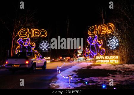 Driving through the Magic of Lights at Wesley Clover Parks - the perfect COVID winter event. Ottawa, Ontario, Canada. Stock Photo
