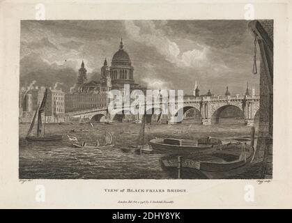 View of Blackfriars Bridge, Thomas Tagg, died 1809, British, after Edward Dayes, 1763–1804, British, 1796, Engraving, Sheet: 8 1/2 x 11 5/16in. (21.6 x 28.7cm Stock Photo