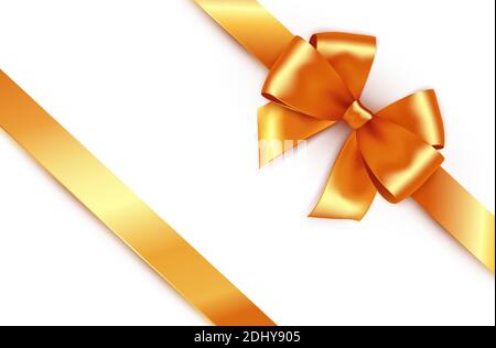 Shiny gold satin ribbon on white background. Vector Stock Vector