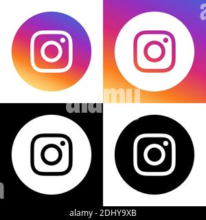 Instagram Logo - Vector - Set Collection - Black Silhouette Shape and Original Gradient - Isolated. Instagram Latest Icon for Web Page, Mobile App Stock Vector
