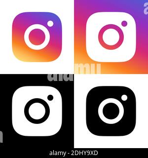 Instagram Logo - Vector - Set Collection - Black Silhouette Shape and Original Gradient - Isolated. Instagram Latest Icon for Web Page, Mobile App Stock Vector