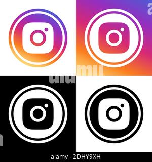 Instagram Logo - Vector - Set Collection - Black Silhouette Shape and Original Gradient - Isolated. Instagram Latest Icon for Web Page, Mobile App Stock Vector