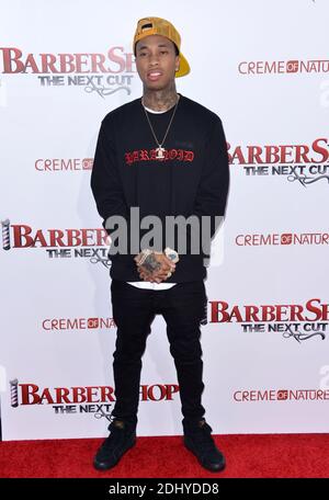 Tyga attends the premiere of New Line Cinema's 'Barbershop: The Next Cut' at the TCL Chinese Theatre on April 6, 2016 in Los Angeles, CA, USA. Photo by Lionel Hahn/ABACAPRESS.COM Stock Photo