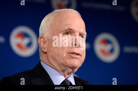 Senator John McCain (R-AZ) speaks at the 'Invest in America!' summit at the Chamber of Commerce April 12 2016 in Washington, DC, USA. Photo by Olivier Douliery/ABACAPRESS.COM Stock Photo