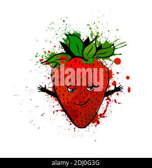 An illustration of Cute Strawberry Mascot Vector Character Stock Vector ...