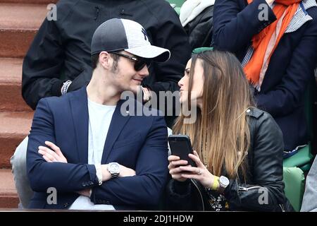 Louis Sarkozy and Capucine Anav in the VIP Tribune during French Tennis Open at Roland-Garros arena in Paris, France on june 1, 2016. Photo byABACAPRESS.COM Stock Photo