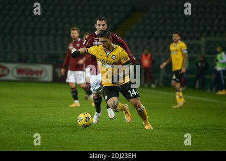 Turin, Italy. 12th Dec, 2020. Kevin Bonifazi of Udinese Calcioduring the Serie A match between Torino FC and Udinese Calcio at Stadio Olimpico Grande Torino on December 12, 2020 in Turin, Italy. (Photo by Alberto Gandolfo/Pacific Press) Credit: Pacific Press Media Production Corp./Alamy Live News Stock Photo