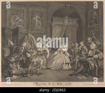 Marriage A-La-Mode, Plate IV: The Toilet Scene, Simon Francois Ravenet, 1721–1774, French, active in Britain, after William Hogarth, 1697–1764, British, 1745, Engraving, Sheet: 13 7/8 x 17 5/8in. (35.2 x 44.8cm Stock Photo