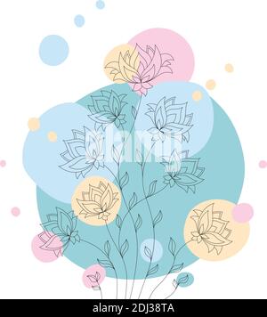 card with a bouquet of flowers on a colored background. Stock Vector
