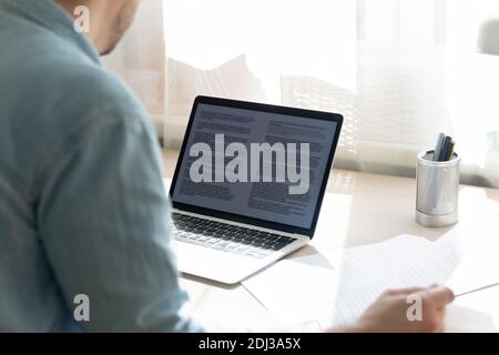 Close up businessman working on research project, checking documents Stock Photo