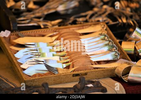 palette with paints and brushes Stock Photo