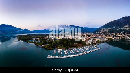 Morning aerial view, Locarno, Lake Maggiore, Ticino, Switzerland Stock Photo