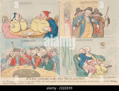 Vices overlook'd in the New Proclamation, James Gillray, 1757–1815, British, 1792, Etching, hand-colored, Sheet: 8 3/4 x 13 3/8in. (22.2 x 34cm Stock Photo
