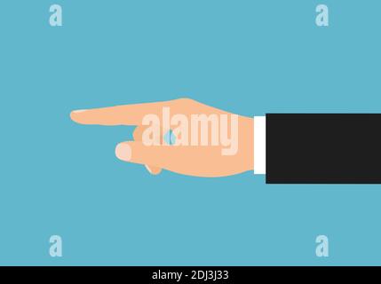 Flat design illustration of a manager's hand pointing a finger or pushing a button. Isolated on green background - vector Stock Vector