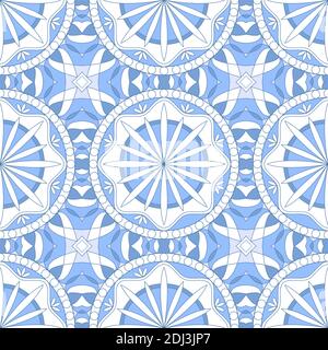 Ethnic seamless vector pattern. Blue and white geometric mandala flower. Can be used for design of fabric, covers, wallpapers, tiles. Stock Vector