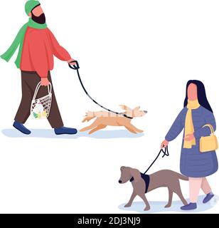 Pet owners flat color vector faceless characters Stock Vector