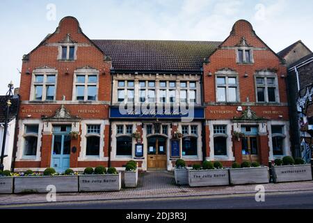 The exterior of the JD Wetherspoon, The Jolly Sailor, High St, Hanham, Bristol BS15 3DQ (Dec 2020) Stock Photo