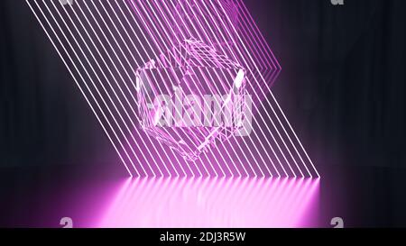 Glowing neon lines and a glass sphere in the middle Stock Photo