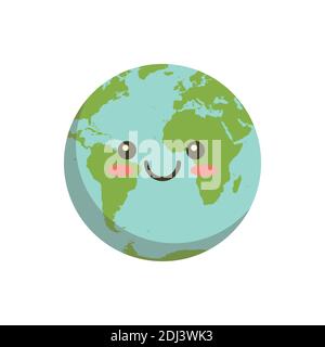 Smiling earth logo icon. Cartoon planet ball character isolated on white background vector illustration. Happy world earth Stock Vector