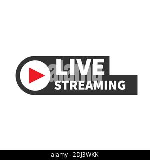 Live streaming and broadcasting logo icons in black and red style. Video button online streaming vector illustration Stock Vector