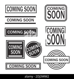A set of retro stickers coming soon. Sales promotion badge sign declare soon vector illustration Stock Vector