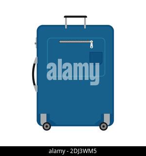 Suitcase for long distance tourist travel blue color with zipper isolated on white background vector illustration icon Stock Vector