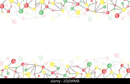 Polygonal background of colored molecular in red, yellow and green. Scientific chemical abstract background of atoms and molecules medical vector illu Stock Vector