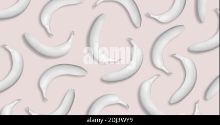 Pattern of white tropical bananas on pastel pink background. Creative minimal art concept. Vector illustration. Flat lay. Stock Photo