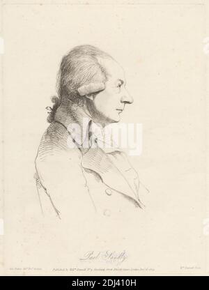 Paul Sandby, Print made by William Daniell, 1769–1837, British, after George Dance RA, 1741–1825, British, Published by William Daniell, 1769–1837, British, 1809, Soft-ground etching on moderately thick, slightly textured, cream wove paper, Sheet: 12 13/16 x 10 1/8 inches (32.5 x 25.7 cm), Plate: 10 5/8 x 7 15/16 inches (27 x 20.2 cm), and Image: 10 5/8 x 7 15/16 inches (27 x 20.2 cm), artist, collar, cravat, painter, portrait, posing, profile, wig Stock Photo