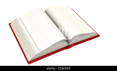 Blank open book with red cover., 3d rendering Stock Photo