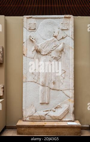 ISTANBUL, TURKEY - AUGUST 13, 2019: icon with relief virgin mary at prayer  in  Museum of Archeology in Istanbul, Stock Photo