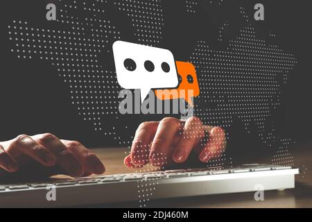 Global network communication concept with chat bubbles icons. Stock Photo