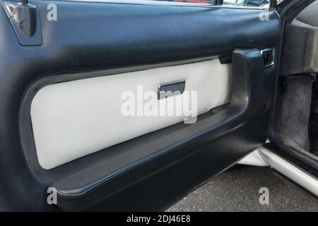 Close up detail of the inside of the drivers side door of a Lamborghini Silhouette P300 Stock Photo