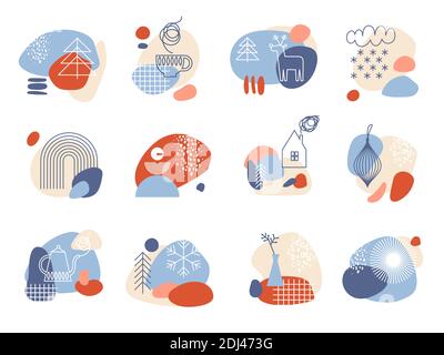 Winter holidays abstract highlights and icons for social media. Stock Vector