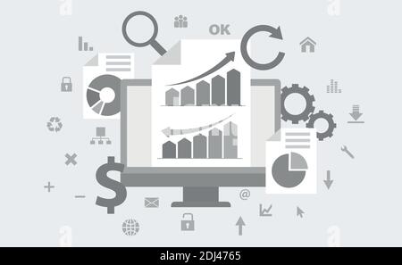 Business concept with conceptual icons and graphs - Vector illustration Stock Vector