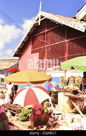 1990s St. Lucia (Eastern Caribbean) -  Busy Castries market place on Saturday morning ca. 1993 Stock Photo