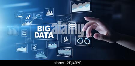 Big data analysis, business intelligence, technology solutions concept on virtual screen Stock Photo