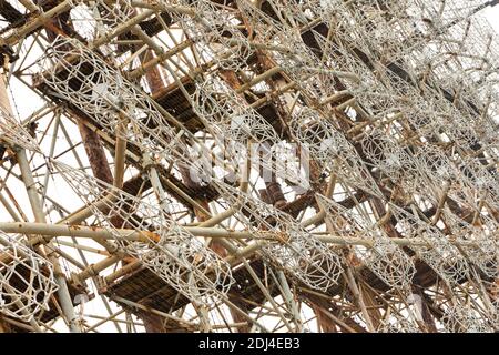 Geometrical pattern and texture of the Duga system, a Soviet over the horizon in the Chernobyl exclusion area. Stock Photo