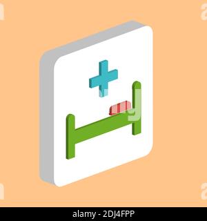 Hospital bed Simple vector icon. Illustration symbol design template for web mobile UI element. Perfect color isometric pictogram on 3d white square. Stock Vector