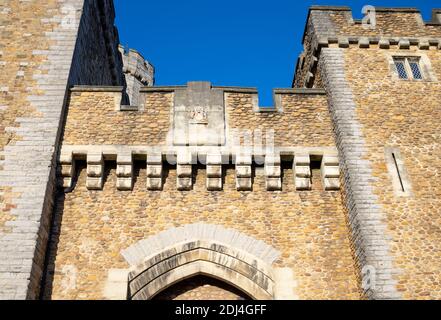 Detail over Cardiff Castle south gate. Wales, UK Stock Photo