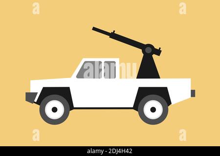 White paramilitary off road pickup truck is armed - heavy machine gun. Vector illustration Stock Photo