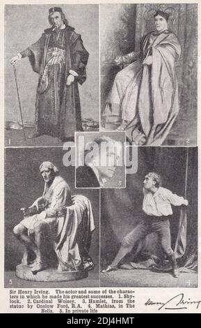 Vintage photos of Sir Henry Irving in character of his greatest successes 1838 - 1905. Stock Photo