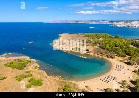 Aerial coastal view of Iguana Beach (Agii Apostoli Beach), Chania, Crete, Greece Stock Photo