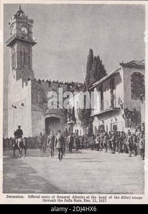 Vintage photo of the official entry of General Allenby at the head of the Allied troops through the Jaffa Gate, Jerusalem on December 11th 1917. Stock Photo