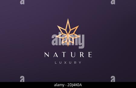 Simple gold cannabis leaf logo in a luxury and modern style Stock Vector