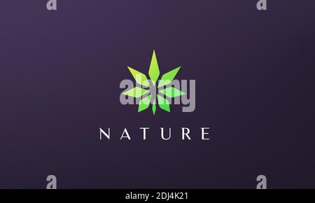 Abstract green cannabis leaf logo in a simple and modern style Stock Vector
