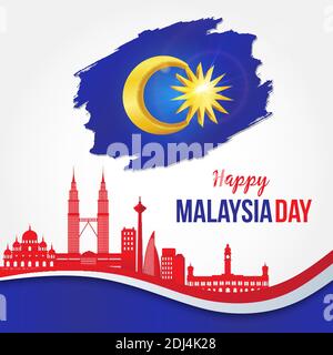 Vector illustration of happy malaysia Independence Day celebration with city skyline Stock Vector