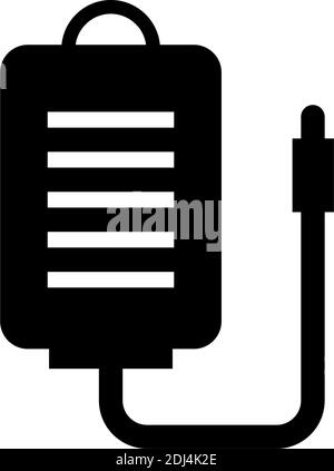 Transfusion Blood Bag, Infusion Drip. Flat Vector Icon illustration. Simple black symbol on white background. Transfusion Blood, Intravenous Therapy s Stock Vector