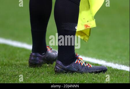 Close up of the linesman Rainbow Laces during the Premier League match at Selhurst Park, London. Stock Photo
